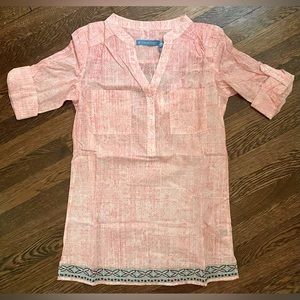 Tori Richard Honolulu Sneaky Tiki Roberta Embroidered Tunic Coral Sz XS *NWT*
